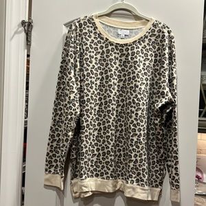 New With Tags Mud Pie Fanning Sweatshirt in Tan Leopard Size L